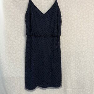 Adianna Papell Navy Blue Beaded Dress Mini Size 6-8
